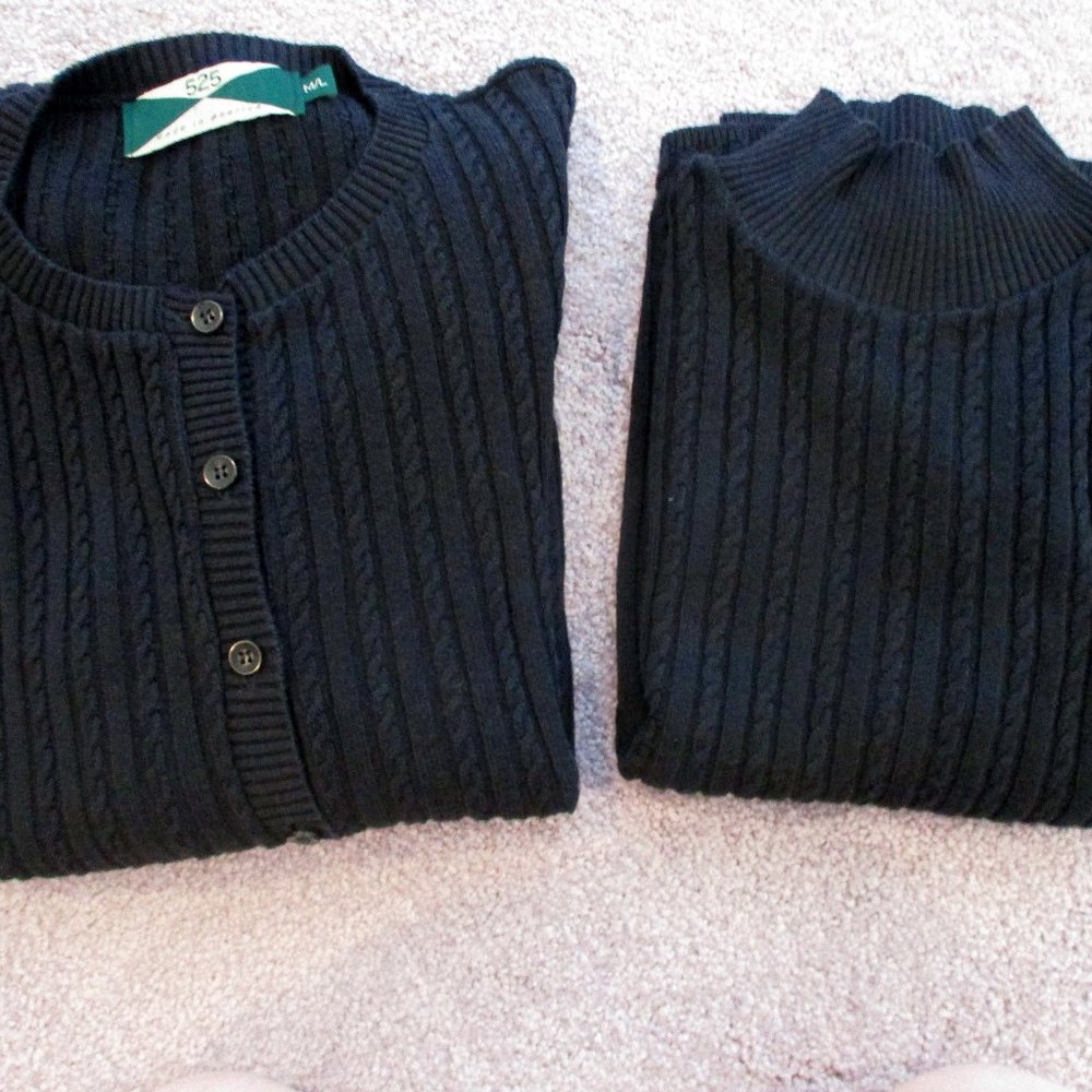 Women's 525 Sweater Set Black Sleeveless Mock Shell & Cardigan size M/L